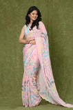 Pink Printed Chinon Saree