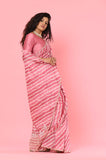 Pink Russian Silk Lehariya Designer Saree