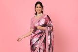 Pink Satin Printed Saree