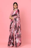 Pink Satin Printed Saree