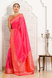 Pink Soft Silk Banarasi Saree With Jaal Border