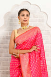 Pink Soft Silk Banarasi Saree With Jaal Border