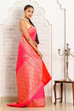 Pink Soft Silk Banarasi Saree With Jaal Border