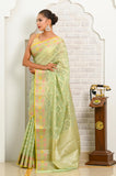 Pista Green Square Pattern Banarasi Saree