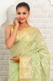 Pista Green Square Pattern Banarasi Saree