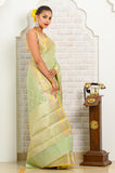 Pista Green Square Pattern Banarasi Saree