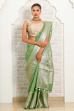 Pista green Banarasi Linen Saree