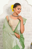 Pista green Banarasi Linen Saree