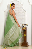 Pista green Banarasi Linen Saree