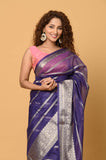 Purple Kora Saree with Stripes