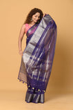 Purple Kora Saree with Stripes