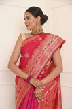 Rani Handwoven Katan Silk Banarasi Saree With Double Border