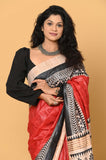 Red-Black Pure Tussar Ghicha Printed Saree