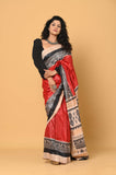 Red-Black Pure Tussar Ghicha Printed Saree