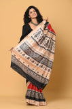 Red-Black Pure Tussar Ghicha Printed Saree