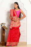 Red Cotton Silk Saree With Resham Booti