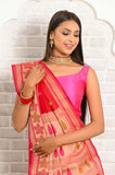 Red Cotton Silk Saree With Resham Booti