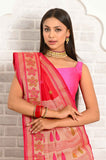 Red Cotton Silk Saree With Resham Booti