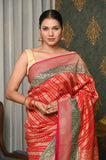 Red Diagonal Booti Soft Silk Banarasi Saree