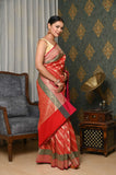 Red Diagonal Booti Soft Silk Banarasi Saree