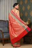 Red Diagonal Booti Soft Silk Banarasi Saree