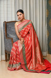 Red Diagonal Booti Soft Silk Banarasi Saree