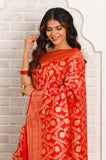 Red Jaal Work Soft Silk Banarasi Saree