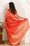 Red Jaal Work Soft Silk Banarasi Saree