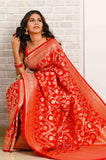 Red Jaal Work Soft Silk Banarasi Saree