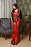 Red Linen Saree with Golden Border