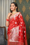 Red Meena Border Chinia Silk Banarasi Saree