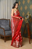 Red Meena Border Chinia Silk Banarasi Saree