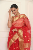 Red Pure Silk Handwoven Eknaliya Chanderi Saree