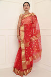 Red Pure Silk Handwoven Eknaliya Chanderi Saree