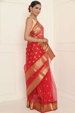 Red Pure Silk Handwoven Eknaliya Chanderi Saree