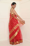 Red Pure Silk Handwoven Eknaliya Chanderi Saree