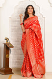 Red Soft Silk Banarasi Saree With Jaal border