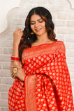 Red Soft Silk Banarasi Saree With Jaal border