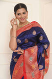 Royal Blue Handwoven Katan Silk Banarasi Saree With Meena Border