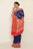 Royal Blue Handwoven Katan Silk Banarasi Saree With Meena Border