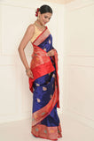 Royal Blue Handwoven Katan Silk Banarasi Saree With Meena Border