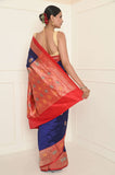 Royal Blue Handwoven Katan Silk Banarasi Saree With Meena Border