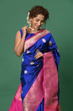 Royal Blue Pure Katan Silk Handloom Banarasi Saree with Rani Border