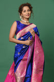 Royal Blue Pure Katan Silk Handloom Banarasi Saree with Rani Border