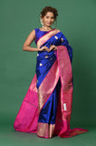 Royal Blue Pure Katan Silk Handloom Banarasi Saree with Rani Border