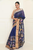 Royal Blue Pure Silk Handwoven Designer Peacock Chanderi Saree