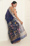 Royal Blue Pure Silk Handwoven Designer Peacock Chanderi Saree