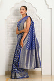 Royal Blue Soft Silk Banarasi Saree With Jaal Border