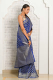 Royal Blue Soft Silk Banarasi Saree With Jaal Border