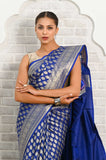 Royal Blue Soft Silk Banarasi Saree With Jaal Border